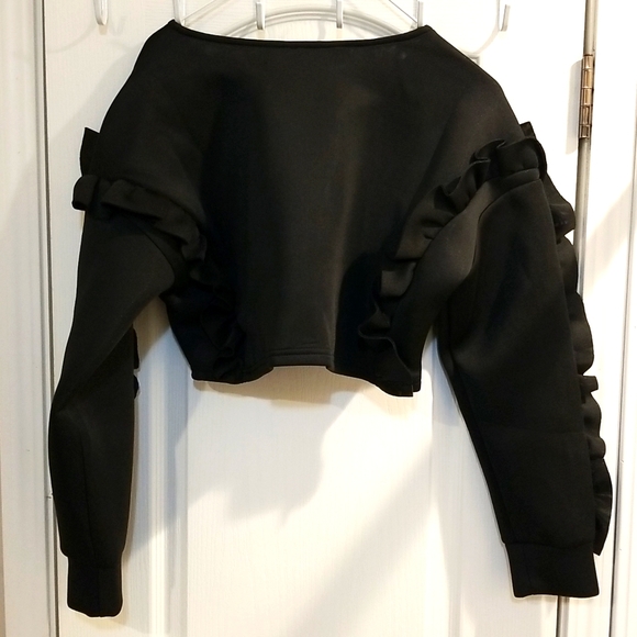 The Weekend Ruffle Scuba Crop Sweatshirt, Black, Size Small - Picture 6 of 7